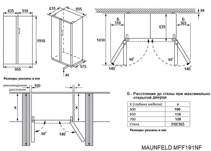 Холодильник side by side Maunfeld MFF191NFPW