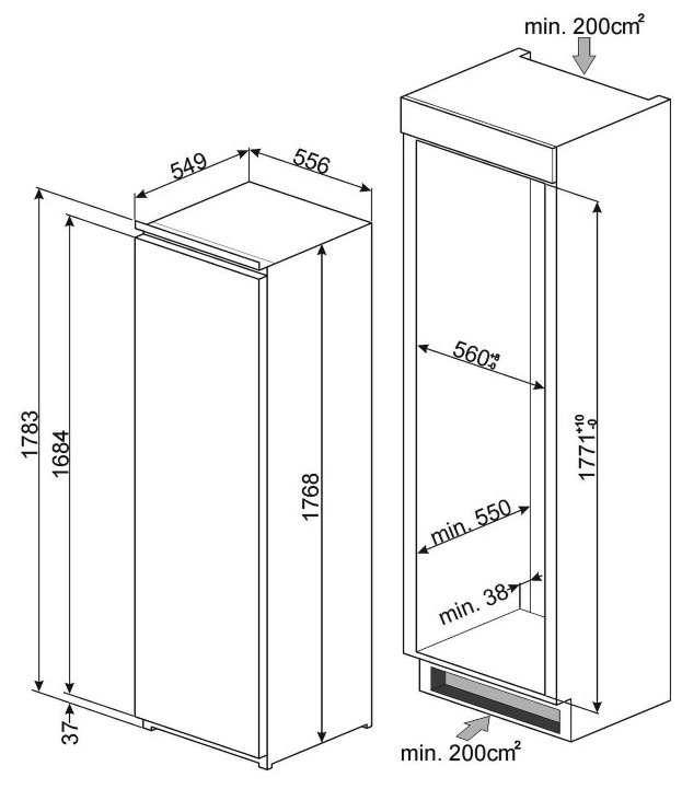 Однокамерный холодильник Smeg SD7323LFLD2P