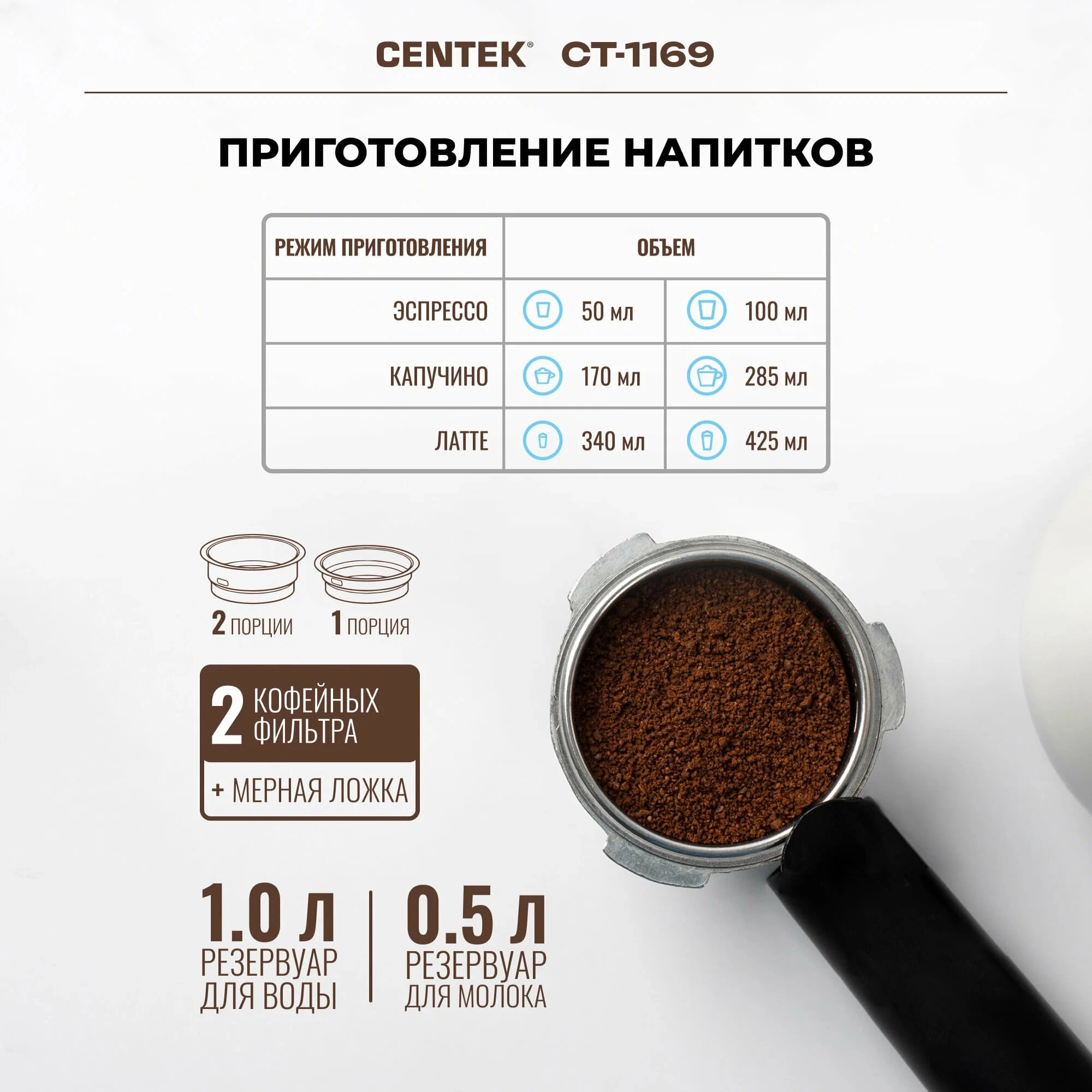 Рожковая кофеварка CENTEK CT-1169