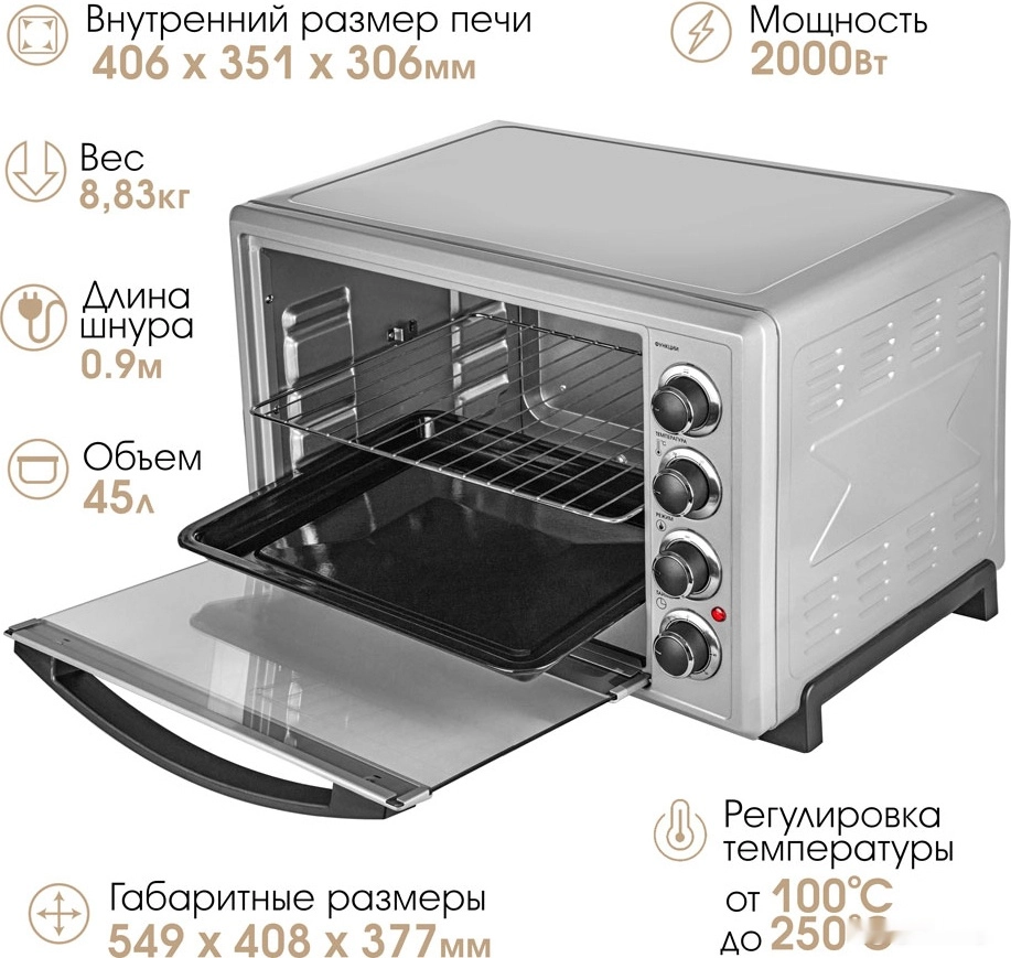 Мини-печь Endever Danko 4047 (серебристый)
