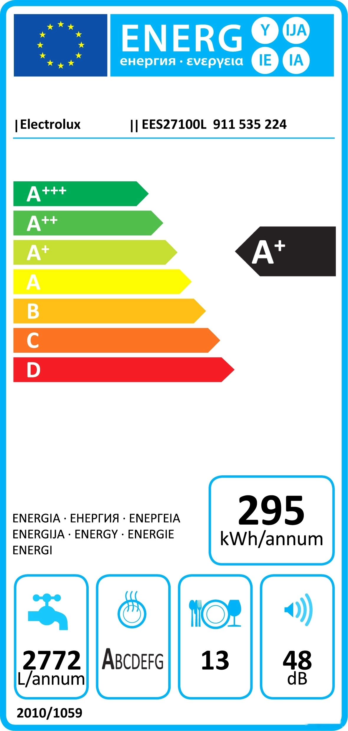 Встраиваемая посудомоечная машина Electrolux EES27100L