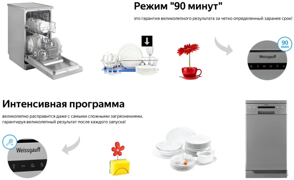 Отдельностоящая посудомоечная машина Weissgauff DW 4526 Silver