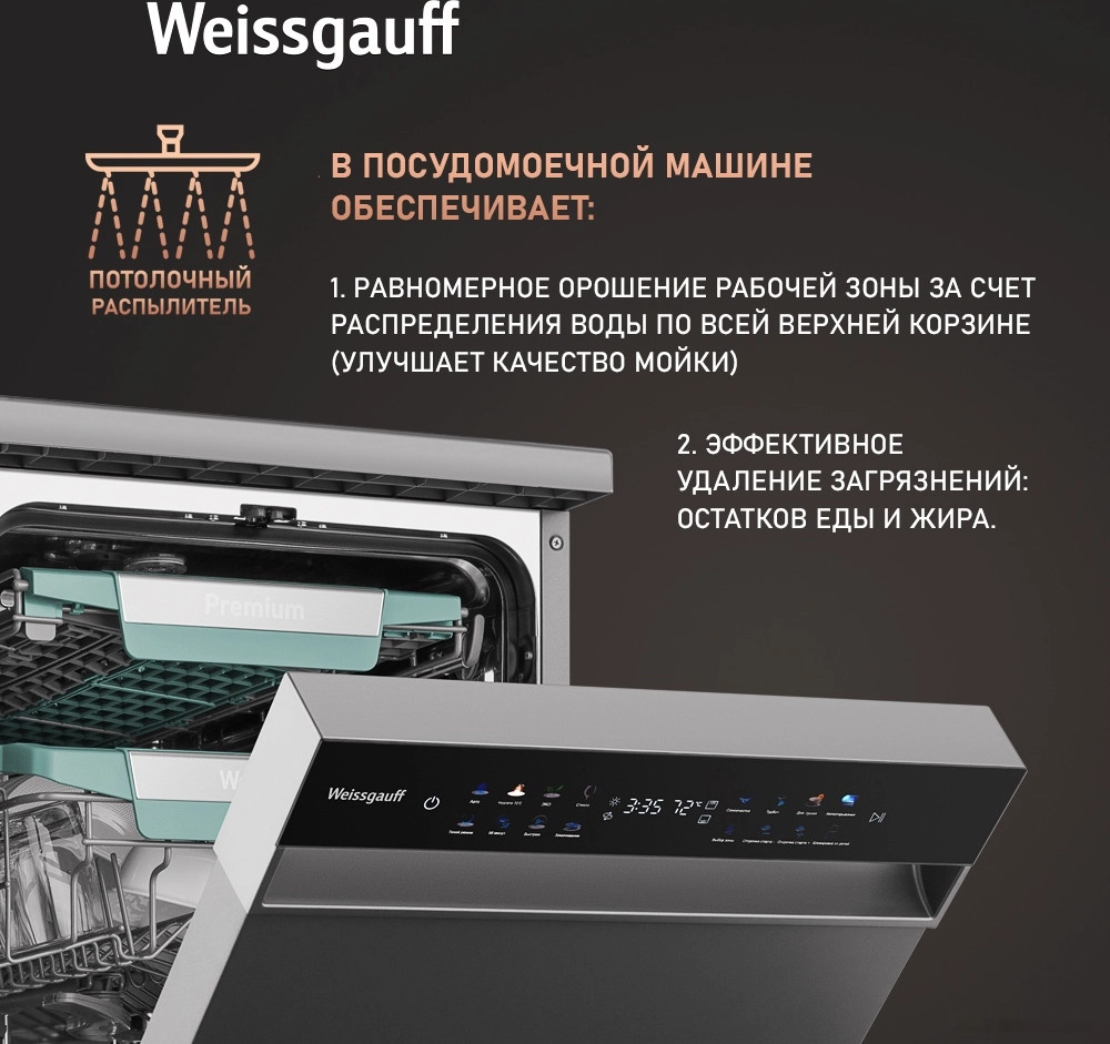 Посудомоечная машина Weissgauff DW 4539 Inverter Touch AutoOpen Inox