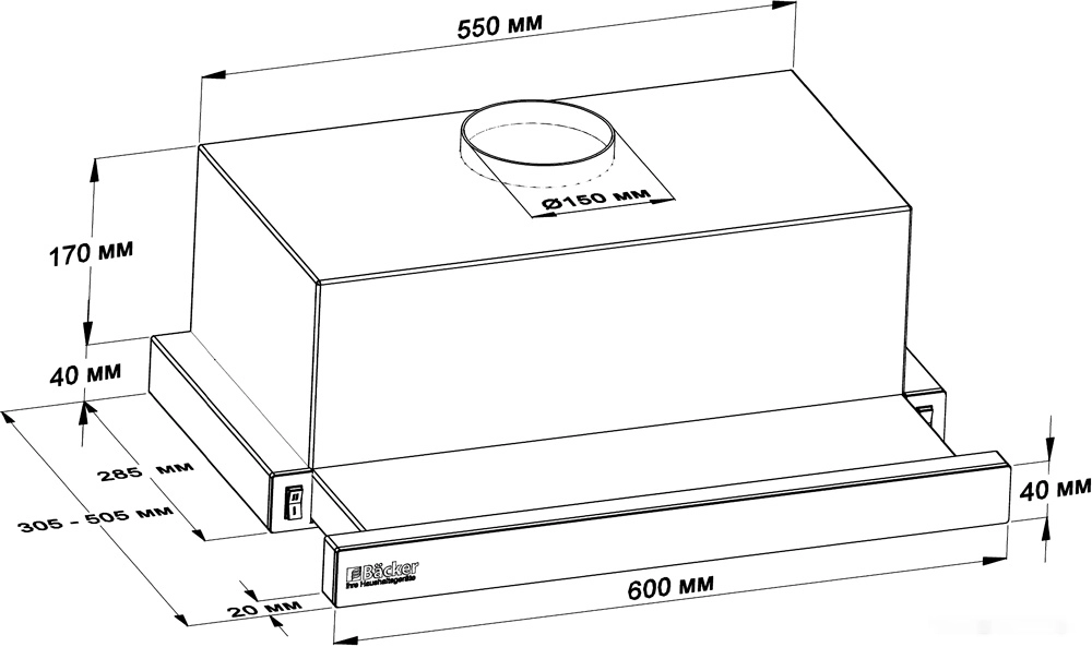 Кухонная вытяжка Backer TH60L-2F100-BG