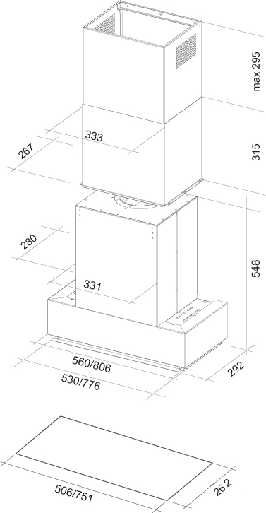 Кухонная вытяжка Falmec Gruppo Incasso NRS 70 800 м3/ч (нержавеющая сталь)