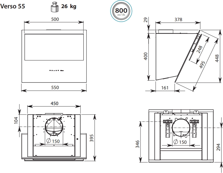 Кухонная вытяжка Falmec Verso Design 55 800 м3/ч (черный)