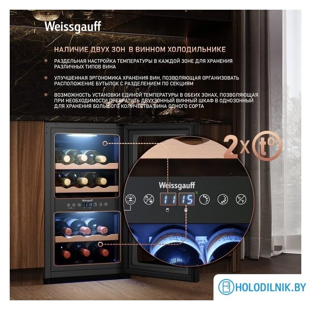 Винный шкаф Weissgauff WWC-16 DualZone Compressor